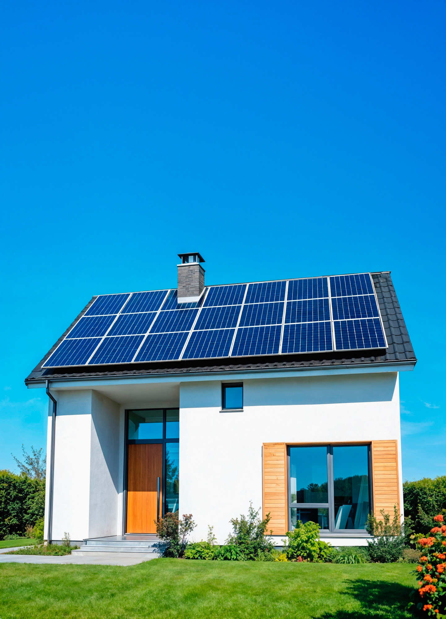 Haus mit Solarzellen an der Fassade